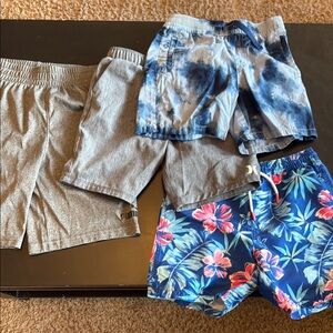 Kids Blue Floral swim and grey blue Shorts set 4 pair size 6-7